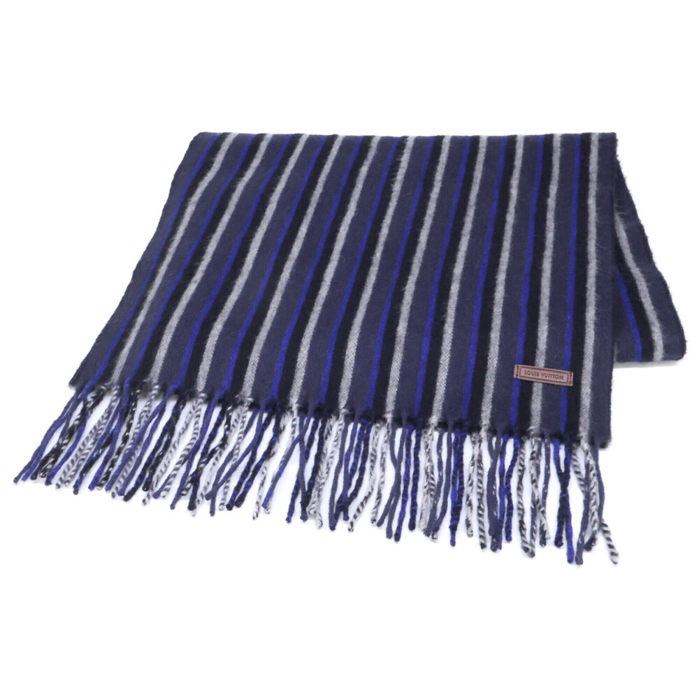LOUIS VUITTON Louis Vuitton Logo Leather Tag Cashmere Blend Wool Stripe Fring...